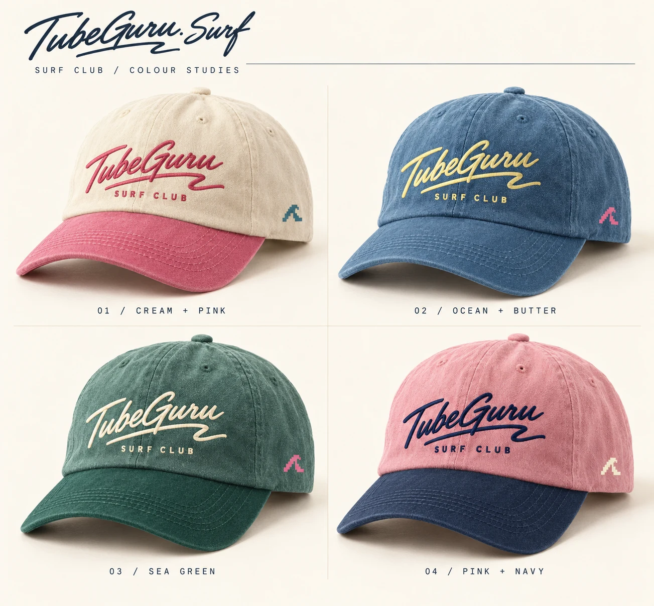 TubeGuru embroidered cap in cream + pink